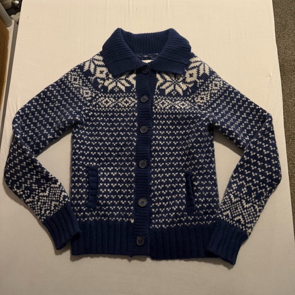 Aerie Lambs Wool Rabbit Hair Y2K Fair Isle Fisherman Cardigan Sweater Medium - Picture 3 of 14